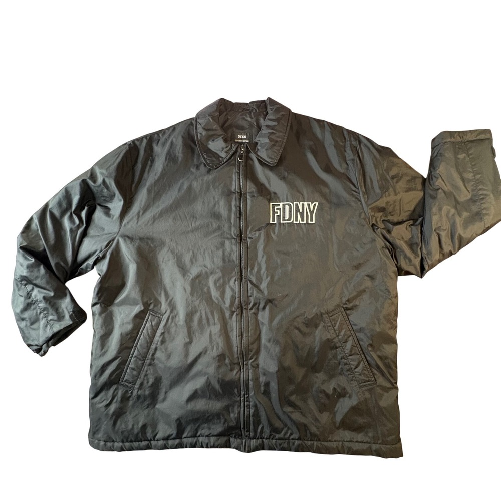 FDNY Jacket Mens XL Black Good Full Zip Embroidered Coach
